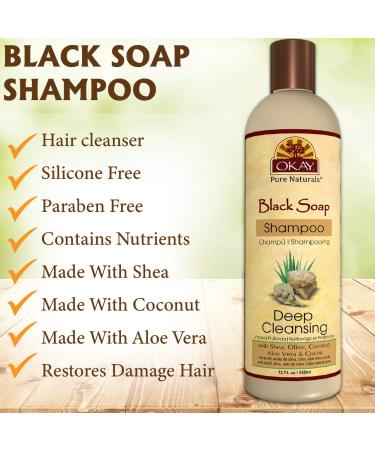 OKAY African Black Soap Shampoo 12oz - Nourishing & Moisturizing Hair Care | International Shipping Available - Buy Online on GoSupps.com