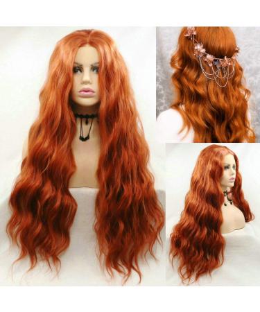Serenewig 360# brick red synthetic lace front wig for women long red wigs synthetic wigs heat -resistant 22 inch drag queen wigs