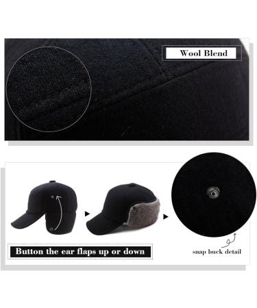 Comhats Wool Baseball Cap Men Fur Hunting Trapper Dad Hat Earflap Unisex Black Large - Buy Online on GoSupps.com