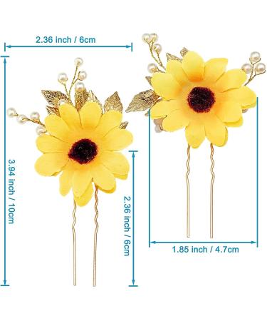 BETITETO Bridal Sunflower Hair Pins - 2Pcs U-Shaped Pearl Gold Leaf Boho Headpiece for Wedding - Buy Online on GoSupps.com