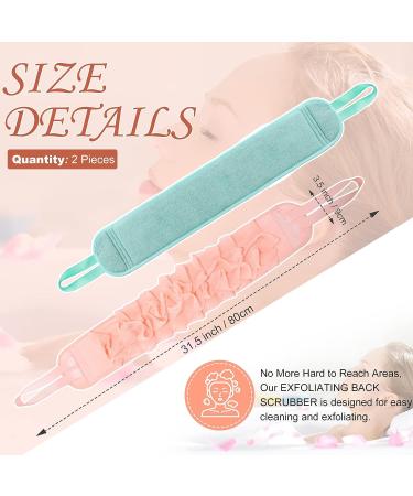 2 Pack Exfoliating Back Scrubber with Handle for Deep Clean Body Washing - Soft Cloth Double Sided Exfoliating Sponge Shower Loofah for Women Men - Pink & Blue - Buy Online on GoSupps.com
