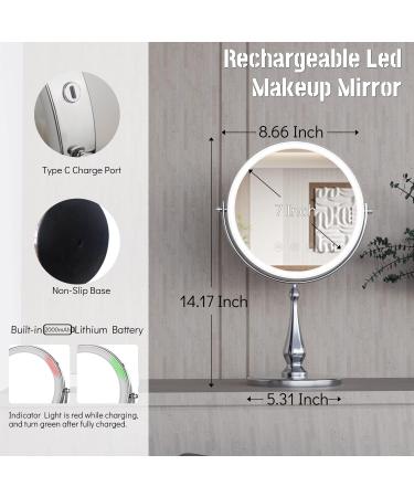 WIZCHARK 9 Large Lighted Makeup Mirror with 1X/10X Magnification and 60 LED Lights - 360 Rotation Double Sided Vanity Mirror in Silver - 9 Inch - Buy Online on GoSupps.com