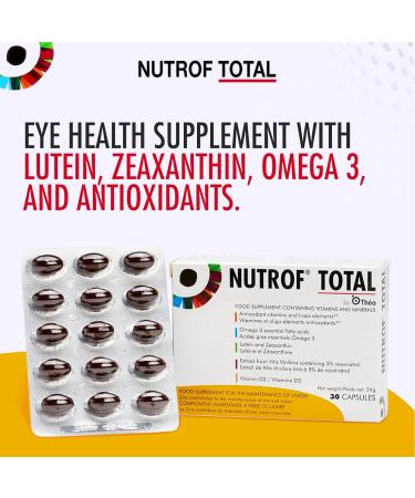 Nutrof Total Capsules Eye Health Supplement with Lutein Zeaxanthin Omega 3 and Antioxidants | Essential Nutrients for Optimal Eye Health | Pack of 30 Capsules (1 Capsule per Day - 1-Month Supply) - Buy Online on GoSupps.com