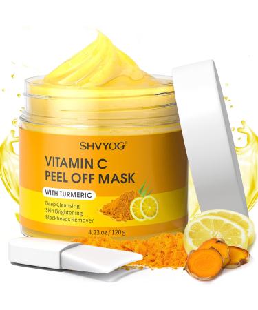SHVYOG Vitamin C Peel Off Face Mask  Peel Off Mask with Turmeric  Blackhead Remover & Deep Cleansing Face Peel Mask  Vitamin C Exfoliating Face Mask for Blackheads  Large Pores  Dirts  Oil