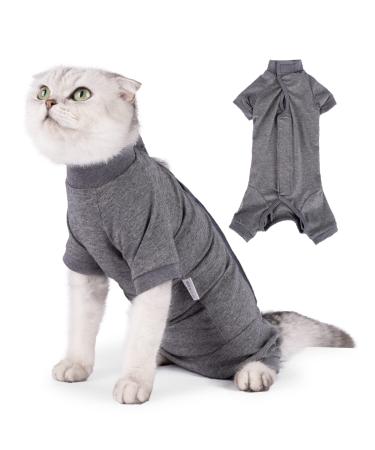 HEYWEAN Cat Professional Surgical Recovery Suit for Abdominal Wounds Skin Diseases, After Surgery Wear, E-Collar Alternative for Cats, Home Indoor Pets Clothing Medium Grey