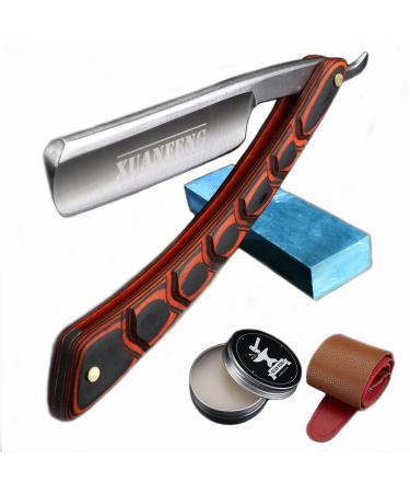 Fbrerurt Sustainable Shaving Set Razor Super Badger Hair Shaving Brush Leather Strop - Polishing Paste Leather Strop Shaving Set A03 Set