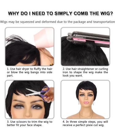 Fereowth Ombre Brown Pixie Cut Human Hair Wig for Women | Short Straight Boy Cut Ladies Wig in Natural Black 27# Color - Buy Online on GoSupps.com