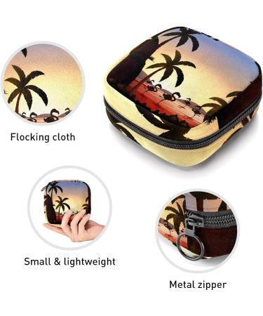 Flamingo Coconut Tree River Silhouette Sanitary Napkin Storage Bag - Portable Period Pouch for Women and Teens - Multi-colored - Buy Online on GoSupps.com