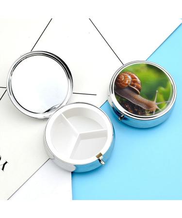 Wildlife Animal Snail Print Round Pill Box - 3 Compartment Decorative Portable Pill Organizer - Metal Pocket Medicine Storage - Buy Online on GoSupps.com