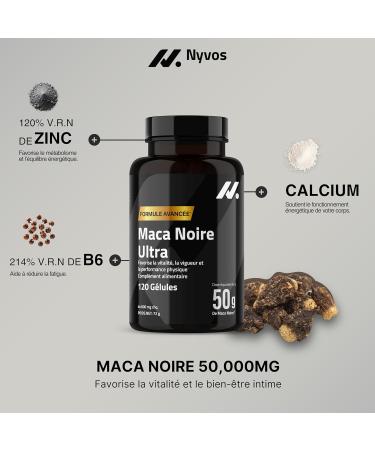 Maca Noire Ultra 50.000 mg Ultra Concentr 100:1 avec Zinc Vitamine B6 & Calcium 120 G lules V ganes pour nergie Nocturne Vitalit Masculine & Testost rone Naturelle Produit Europ en Nyvos - Buy Online on GoSupps.com