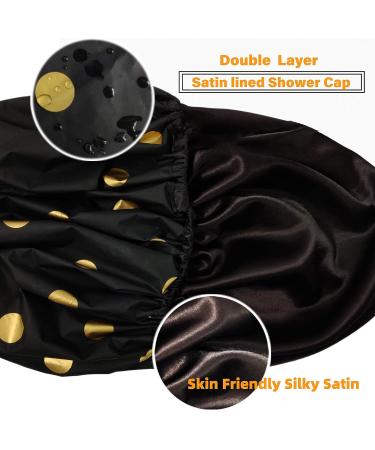 Double Layer Satin Lined Shower Cap | Waterproof | Extra Large | Golden Dot Design - Buy Online on GoSupps.com