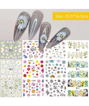 Daisy Nail Art Stickers Decals - 12 Sheets Water Transfer Slider for Women & Girls - Spring Summer Floral Decorations - Buy Online on GoSupps.com