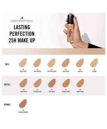 Manhattan Lasting Perfection Foundation 25 Hours - True Nude 66 | Moisturizing High Coverage for Flawless Complexion | 30ml - International Shipping Available - Buy Online on GoSupps.com