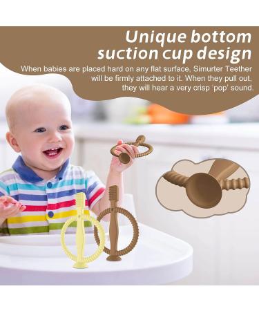 Soothing Silicone Baby Toothbrush with Suction Base - 3-in-1 Teething Toy for Infants - Textured for Gum Massage and Teething Relief - Includes Easy-Hold Handle and Car Seat Toy - Brown - Buy Online on GoSupps.com
