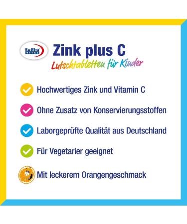 Zinc & Vitamin C Sucking Tablets for Kids | Vegetarian Immune Support | Eurho Vital | Made in Germany | 60 Orange Tablets - Buy Online on GoSupps.com