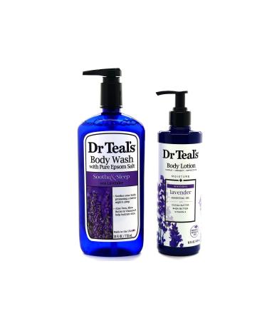 Dr Teals Lavender Body Wash w/Pure Epsom Salt - Bundle w/Dr Teals Lavender Body Lotion! Soothing Set! 2 Piece Set
