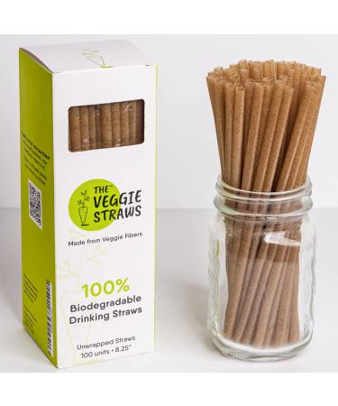 The Veggie Straws 100 PCS of 8.25 Inches Unwrapped Biodegradable Straws Made of Vegetable Fibers Best Environment Friendly Drinking Straws for Hot and Cold Beverages Straws 100 PCS