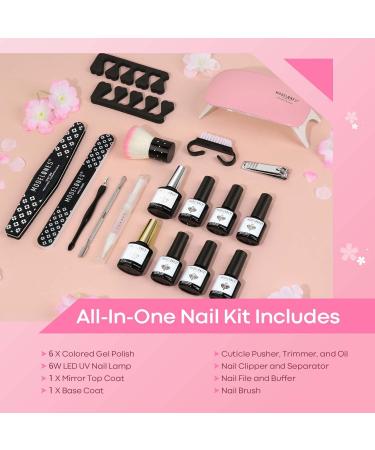Modelones Gel Nail Polish Kit Starter with UV Lamp - 6 Colors Pastel Pink Set with Gel Top & Base Coat - Portable LED Dryer Lamp and Essential Manicure Tools - Perfect Nail Art Kit for Beginners! - Buy Online on GoSupps.com