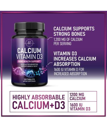 Calcium Supplement 1200 mg - with Vitamin D3 for Best Absorption - Supports Immune Health Bones & Teeth - Natural Calcium Carbonate + 1600 IU of D3 - Bottled in USA for Women & Men - 120 Tablets 120 Count (Pack of 1) - Buy Online on GoSupps.com
