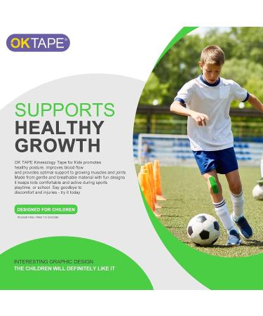 OK TAPE Kinesiology Tape for Kids(5.9 in 32 Strips)  Hypoallergenic  Breathable  Gentle Removal  Suitable for Basketball  Baseball  Rugby and Other Children's Sports  Relieve Muscle Fatigue - Green - Buy Online on GoSupps.com
