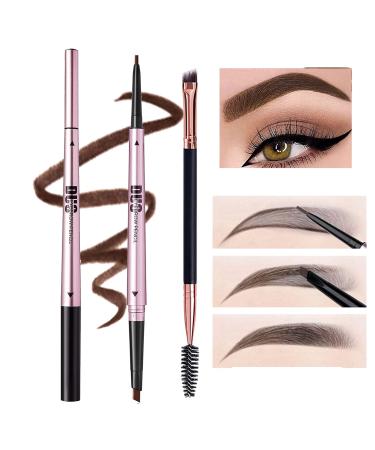 Mihqy 2 PCS Eyebrow Pencil Waterproof with Brow Brush Dual Ended Eyebrow Pen Automatic Makeup Cosmetic Tool(Dark Brown) 2PCS Dark Brown