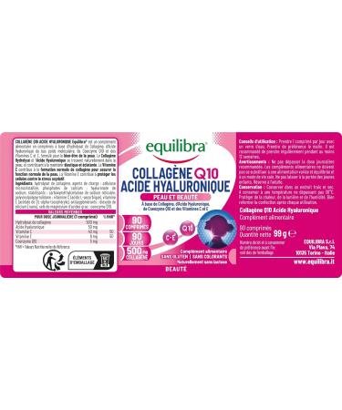 Equilibra Collag ne Q10 Acide Hyaluronique Bien- tre et Beaut de la Peau Base de Collag ne Hydrolys Acide Hyaluronique Coenzyme Q10 Vitamines C et E 90 Comprim s - Buy Online on GoSupps.com