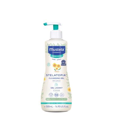 Mustela Stelatopia Cleansing Gel - Baby Face & Body Wash for Eczema-Prone Skin - with Natural Avocado & Sunflower Oil - Fragrance-Free & Tear Free - 16.9 fl. Oz