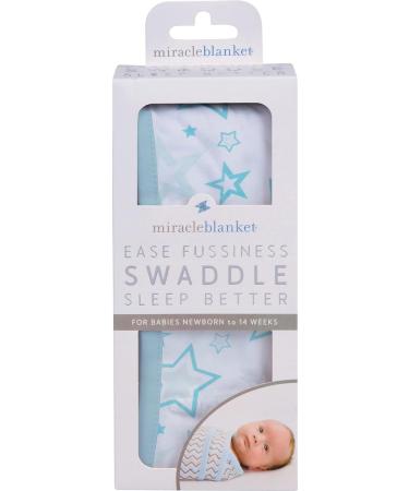 Miracle Blanket Baby Sleep Swaddle Wrap - Aqua Stars, Newborn Boy/Girl 0-3 Months - Buy Online on GoSupps.com