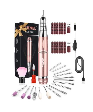 Portable Electric Nail Drill Kit 35000rpm  JUEMEL Professional Electric Nail File Efile Set for Acrylic  Gel Nails  Manicure Pedicure Tool with Nail Drill 17pcs Bits  Sanding Bands and Brush Pink
