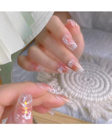 Press On Nails 10pcs Wearable Manicure Piece Handmade Fake Nails Reusable Artificial False Nails Set for Women and Girls (L) (M) Medium