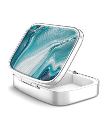 Pill dose 2 compartment medicine pill portable pill box for bag or wallet Pillendose decorative metal medicine-vitamin organizer Unique gift (38-Ocean Marble 1 Piece) 1 piece 38-Ocean Marble