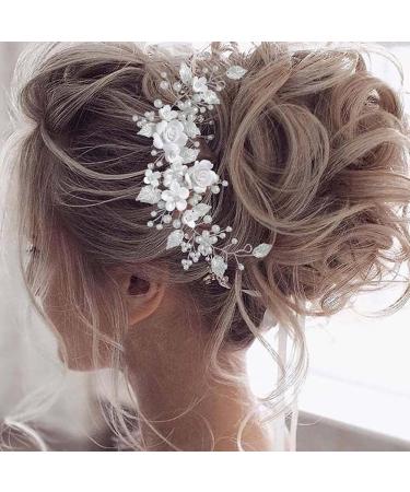 Bridal Hair Clips Vintage Elegant Ladies Pearl Hair Accessories Floral Hair Accessories Suitable for Brides and Bridesmaids or Daily Prom Wear(25cm) pearly white - Buy Online on GoSupps.com