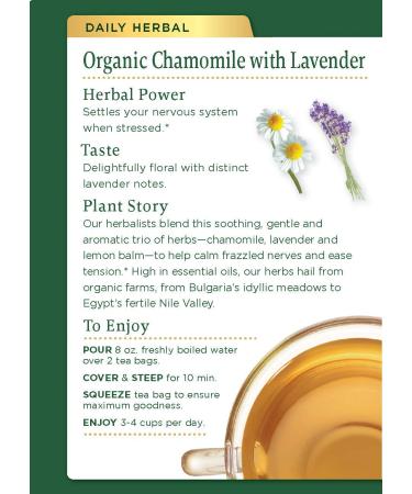 Organic Chamomile Lavender Herbal Tea - Caffeine Free | 16 Wrapped Bags | Traditional Medicinals - Buy Online on GoSupps.com