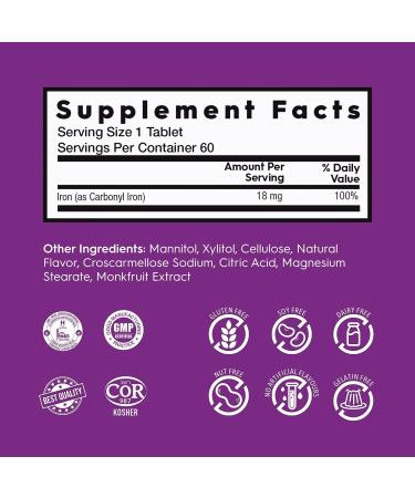 Nutrameltz Carbonyl Iron Supplement 18mg - Boost Energy & Focus, Enhance Immunity - Blueberry Flavor (60 Tablets) - Buy Online on GoSupps.com
