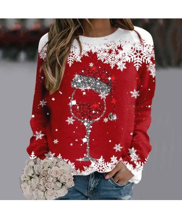 Womens Christmas Sweatshirt Snowman Penguin Print O-Neck Raglan Top - Red, M - Buy Online on GoSupps.com