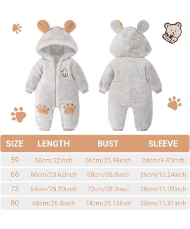 JiAmy Baby Boys Snowsuit | Girls Hooded Romper Winter Jumpsuit | Bear Cartoon Pajamas | Khaki 9-12 Months - Buy Online on GoSupps.com