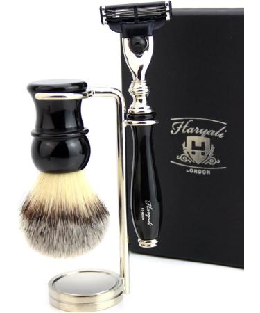 Gillette Mach 3 Shaving Set - Synthetic Hair Brush & Steel Stand | International Shipping Available - Buy Online on GoSupps.com