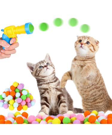 Jodsen Cat Toys Balls 50 Pcs Cat Pom Pom Balls & 1 Cat Toy Launcher Random Color Colorful Cat Balls Interactive Cat Toys with 50 Soft Cat Balls Plush Cat Ball Toy for Indoor Cats (50 Pcs)