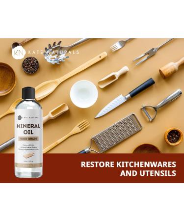 Kate Naturals 8oz Food Grade Mineral Oil for Cutting Board & Kitchen Appliances - Safe for Wood, Knives, Butcher Blocks, Stainless Steel - Food Safe - Buy Online on GoSupps.com