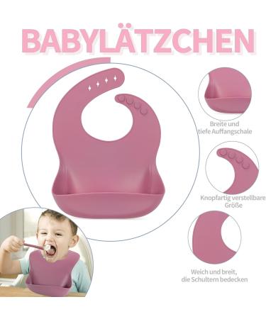 Mojinl Silicone Baby Dishes Set - BPA Free 8 Piece Suction Cup Baby Dining Set in Pink | Baby Plates Spoons Bowls Bibs Snack Cups for Boys & Girls - Buy Online on GoSupps.com