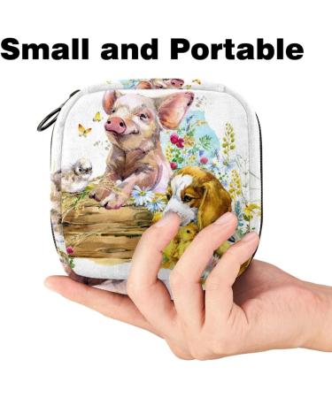 Stylish Menstruation Pad Bag with Zipper | Women's Napkin & Tampon Collection Bags featuring Adorable Watercolor Animals - Buy Online on GoSupps.com