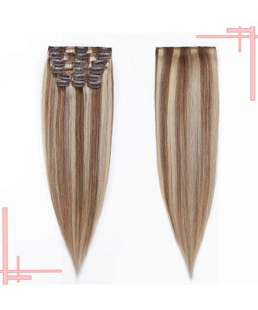 55cm Clip-In Remy Human Hair Extensions - 8 Tresses 18 Clips 85g - Light Brown/Blonde (#12/613) - International Shipping Available - Buy Online on GoSupps.com