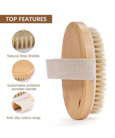 Set of 2 Body Brush for Exfoliation & Circulation Boost - Natural Bristle Dry Skin Brush & Soft Silicone Scrubber for all Skin Types - Gray/Brown - Buy Online on GoSupps.com