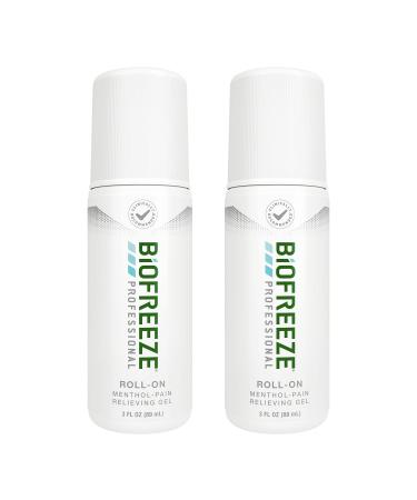 Biofreeze Professional Menthol Roll-On Pain-Relieving Gel 3 FL OZ, Green (Pack Of 2) Topical Pain Relief For Muscles And Joints From Arthritis, Backache, Strains, Bruises, & Sprains (Package May Vary)