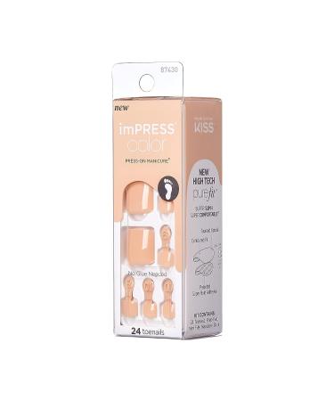imPRESS Color Press-On Pedicure Fake Toenails Kit - Sweet Love Style, Dark Tan Square Shaped Nails with Prep Pad, Mini Nail File, Cuticle Stick - 24 Fake Nails - Buy Online on GoSupps.com