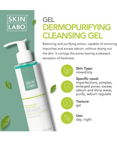 SkinLabo - Dermopurifying Cleansing Gel - Balancing and Purifying Action Removes Impurities with Salicylic Acid and Niacinamide - 150 ml New Version - Buy Online on GoSupps.com