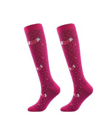 Long Socks Dot Heart Adult Compression Stockings Anti-Friction Anti-Pilling Rose Red S