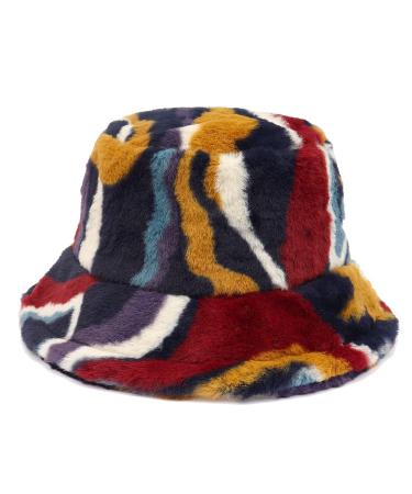 Fuzzy Bucket Hat for Women Furry Fur Bucket Hat Winter Warm Plush Fisherman Fluffy Sherpa Bucket Hat Multicolor