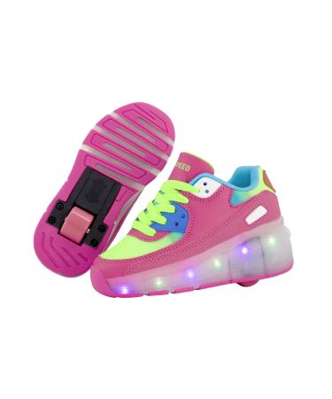 SDSPEED 7 Colors LED Rechargeable Kids Roller Skate Shoes with Single Wheel Shoes Sport Sneaker Pinksky 3.5 Big Kid