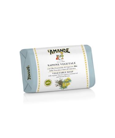 L'Amande L'AMANDE - Soap for delicate vegetable hands sensitive skin with organic cypress essential oil from Tuscany energizing cleansing soap scented free alkali free floral and delicate aroma 200